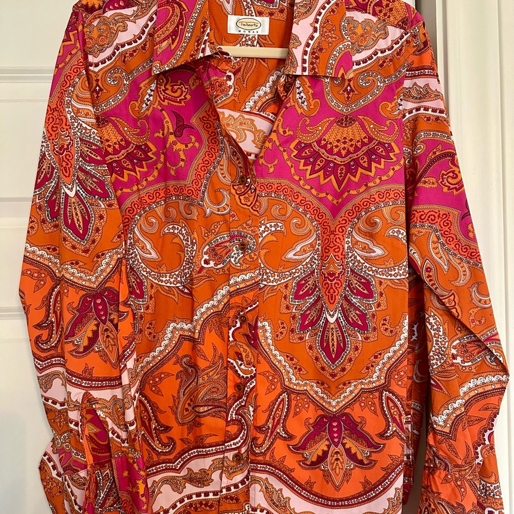Talbots Orange and Pink Paisley Blouse